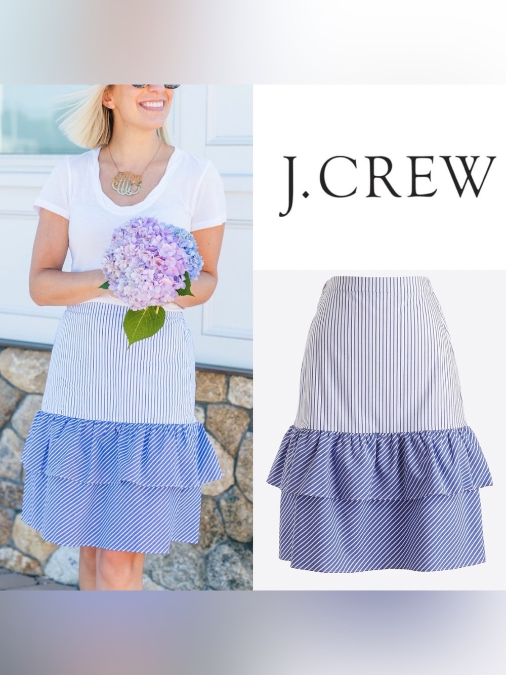J. Crew Cocktail Striped Tiered Ruffle Midi Skirt Cotton Size 6
